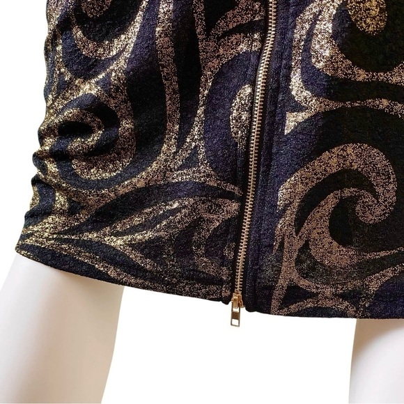 Kayla Tally Taylor Metallic Swirl Stretch Formal Evening Dress Black Gold Size 8 - Picture 7 of 9